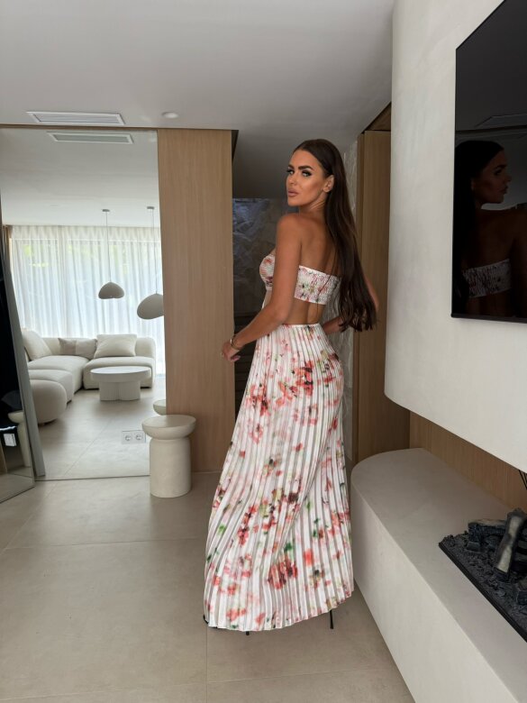 Sukienka Zahra maxi w print ecru-pomarańczowa