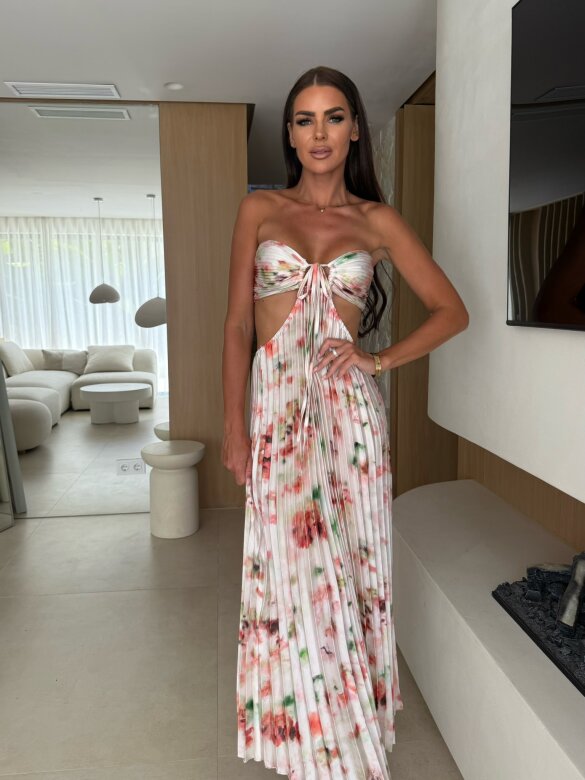 Sukienka Zahra maxi w print ecru-pomarańczowa