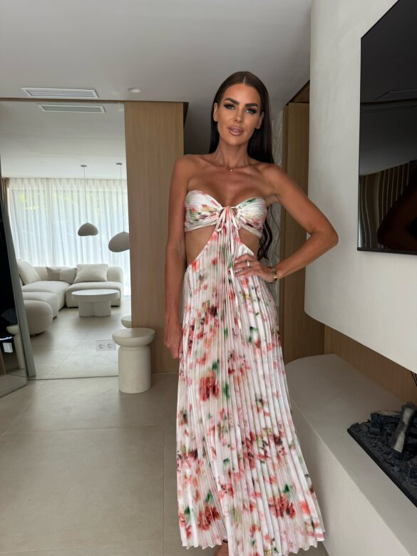 Sukienka Zahra maxi w print ecru-pomarańczowa