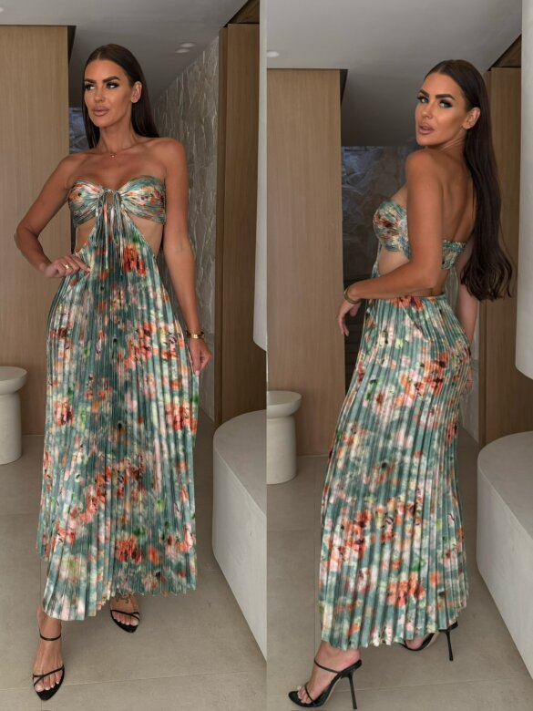 Sukienka Zahra maxi w print zielono-pomarańczowa