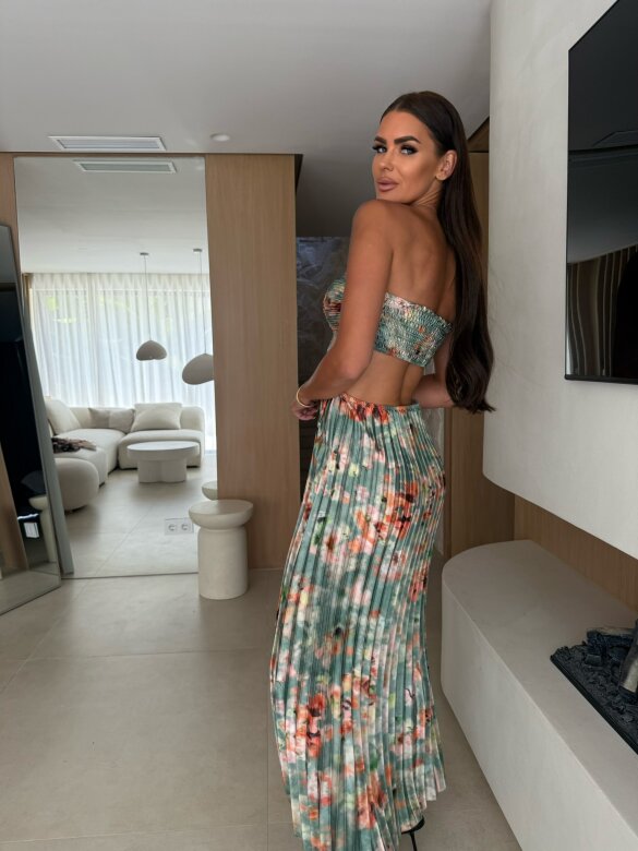 Sukienka Zahra maxi w print zielono-pomarańczowa