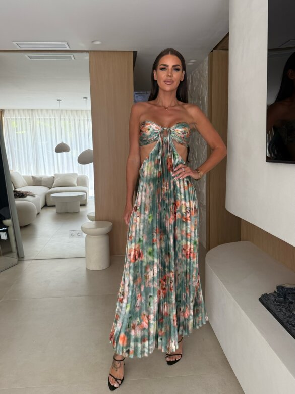 Sukienka Zahra maxi w print zielono-pomarańczowa