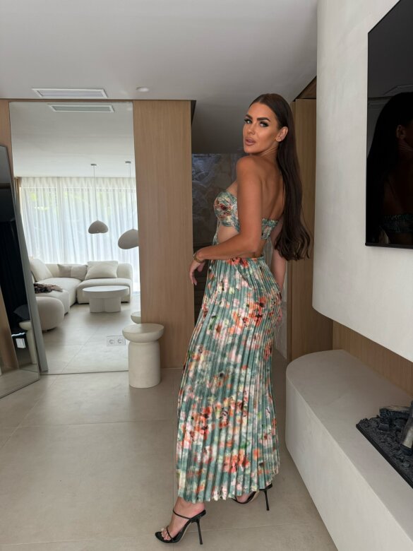 Sukienka Zahra maxi w print zielono-pomarańczowa