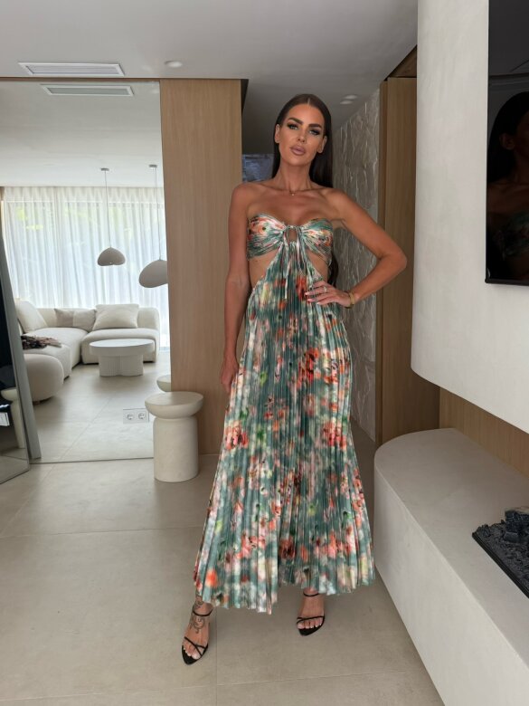 Sukienka Zahra maxi w print zielono-pomarańczowa