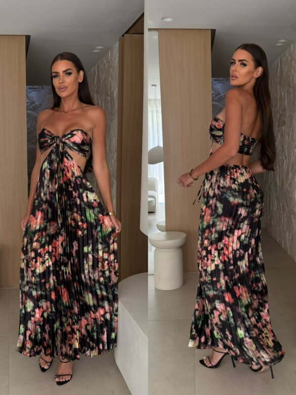 Sukienka Zahra maxi w print czarno-zielona
