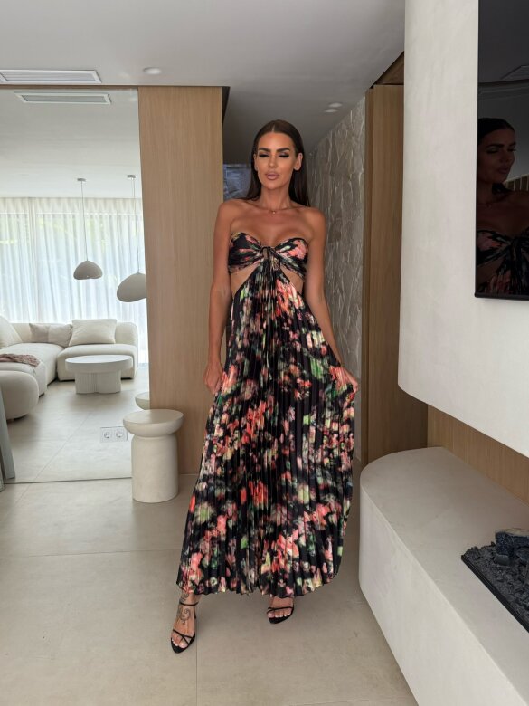 Sukienka Zahra maxi w print czarno-zielona