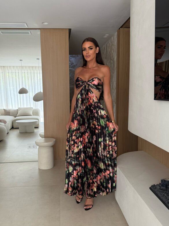 Sukienka Zahra maxi w print czarno-zielona