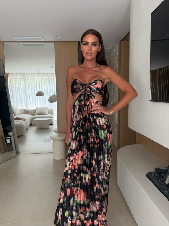 Sukienka Zahra maxi w print czarno-zielona