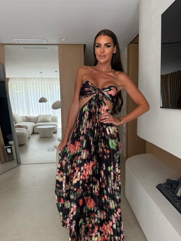 Sukienka Zahra maxi w print czarno-zielona