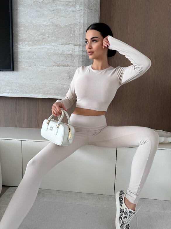 Top Risso longsleeve prążkowany jasnobeżowy