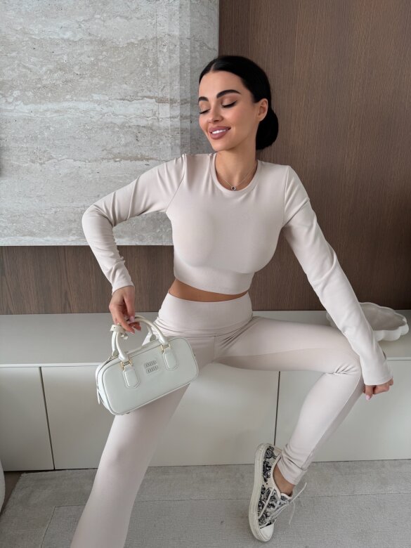 Top Risso longsleeve prążkowany jasnobeżowy