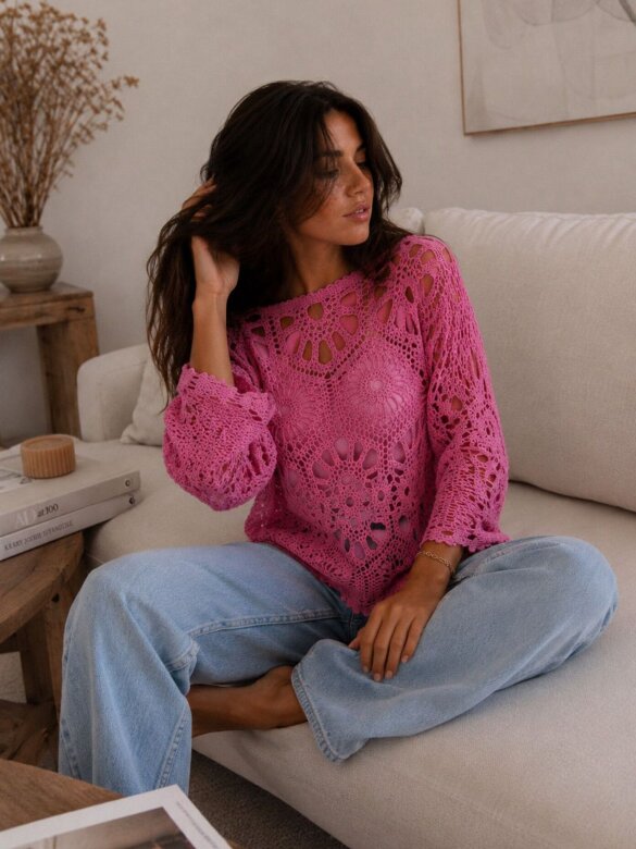 Openwork blouse Herosia 100% cotton pink