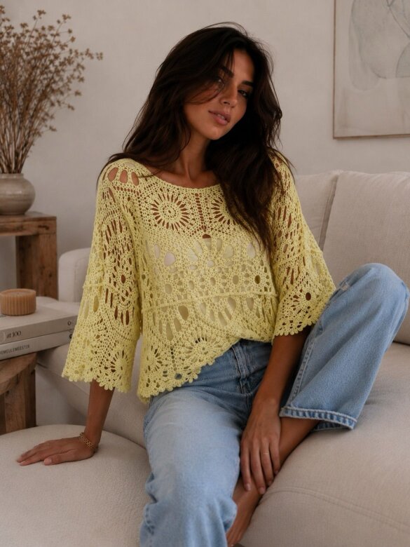 Openwork blouse Herosia 100% cotton butter yellow