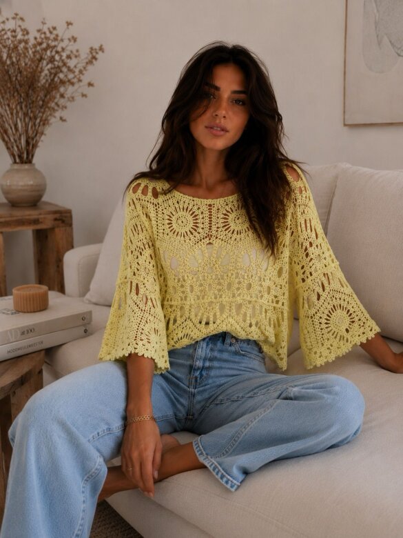 Openwork blouse Herosia 100% cotton butter yellow