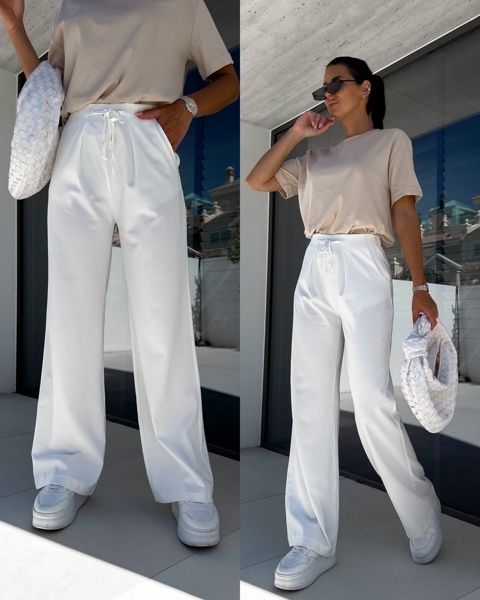 Spodnie Tiano wiązane w pasie białe