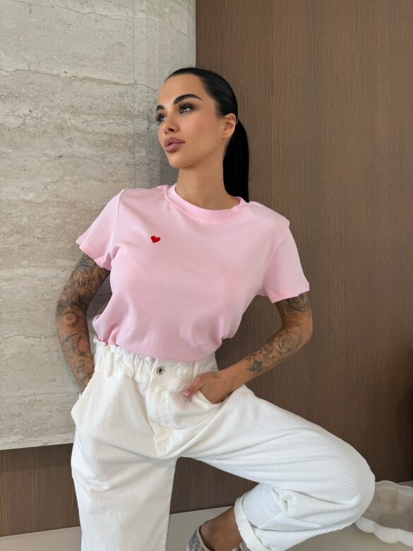 T-shirt Red Heart short pudrowy 