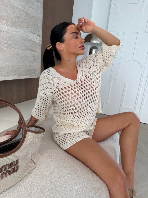 Komplet 2w1 Solave ażurowy jasnobeżowy 