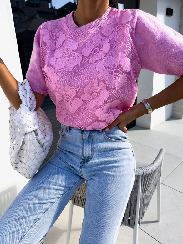 Sweter Floral Lace short różowy 