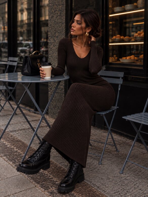 Dress Moris with viscose chocolate