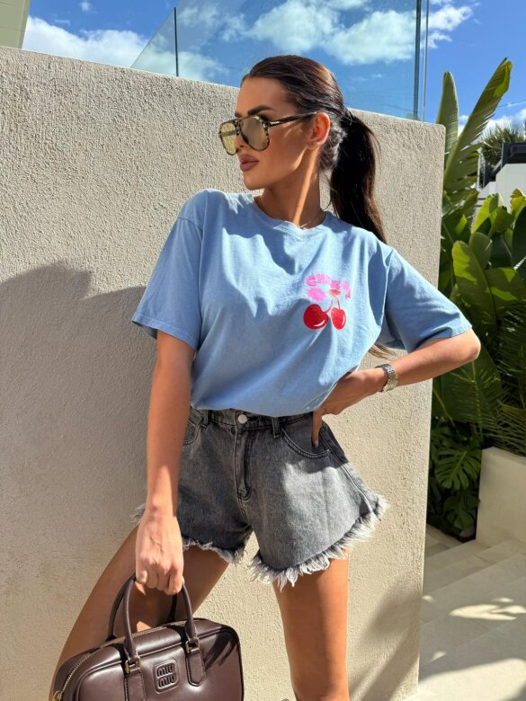 T-shirt Cerises dekatyzowany niebieski
