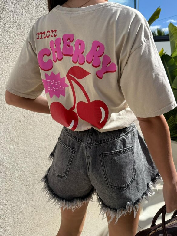 T-shirt Cerises dekatyzowany jasnobeżowy