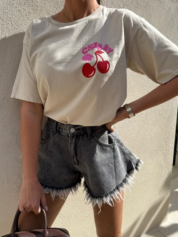 T-shirt Cerises dekatyzowany jasnobeżowy