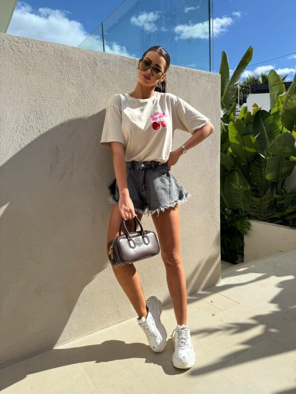 T-shirt Cerises dekatyzowany jasnobeżowy