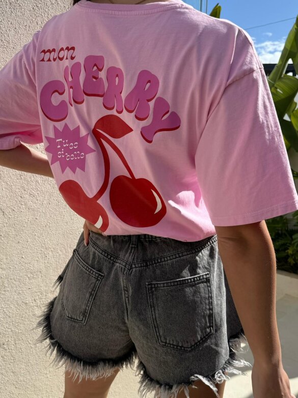 T-shirt Cerises dekatyzowany pudrowy