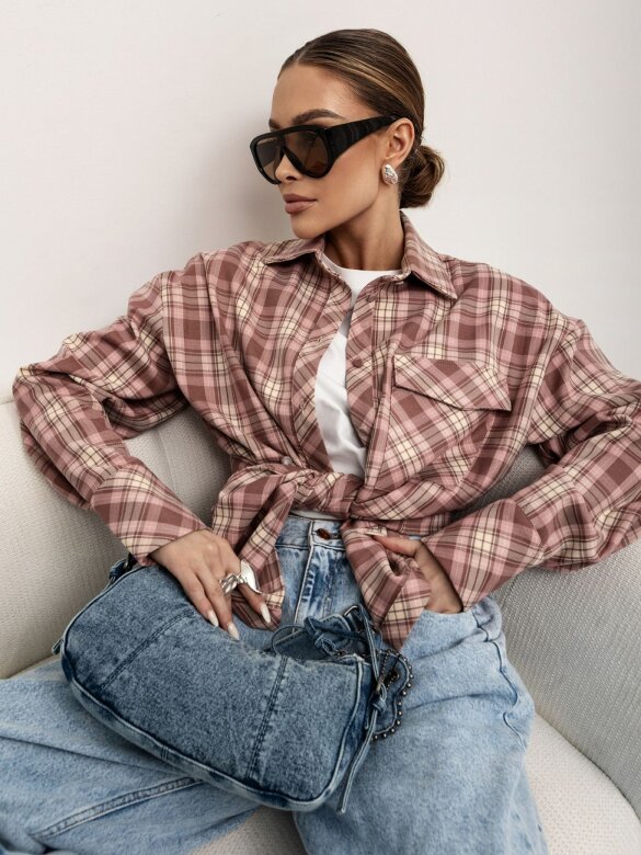 Koszula Rinea w kratę pudrowa