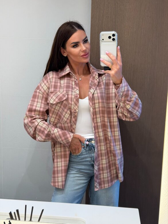 Koszula Rinea w kratę pudrowa