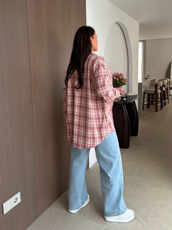 Koszula Rinea w kratę pudrowa