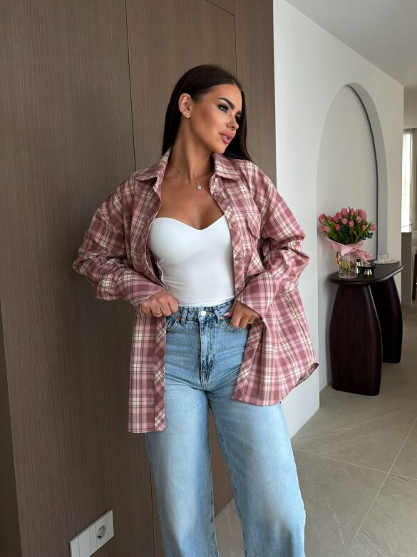 Koszula Rinea w kratę pudrowa