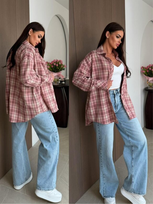 Koszula Rinea w kratę pudrowa