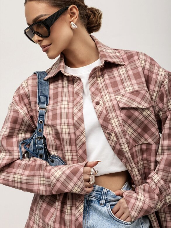 Koszula Rinea w kratę pudrowa