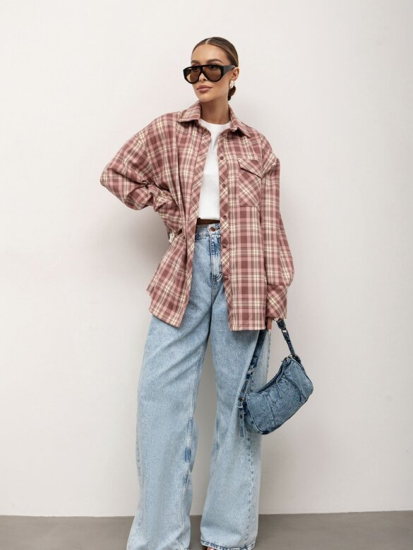 Koszula Rinea w kratę pudrowa