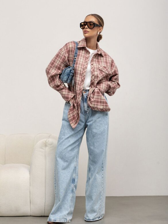 Koszula Rinea w kratę pudrowa