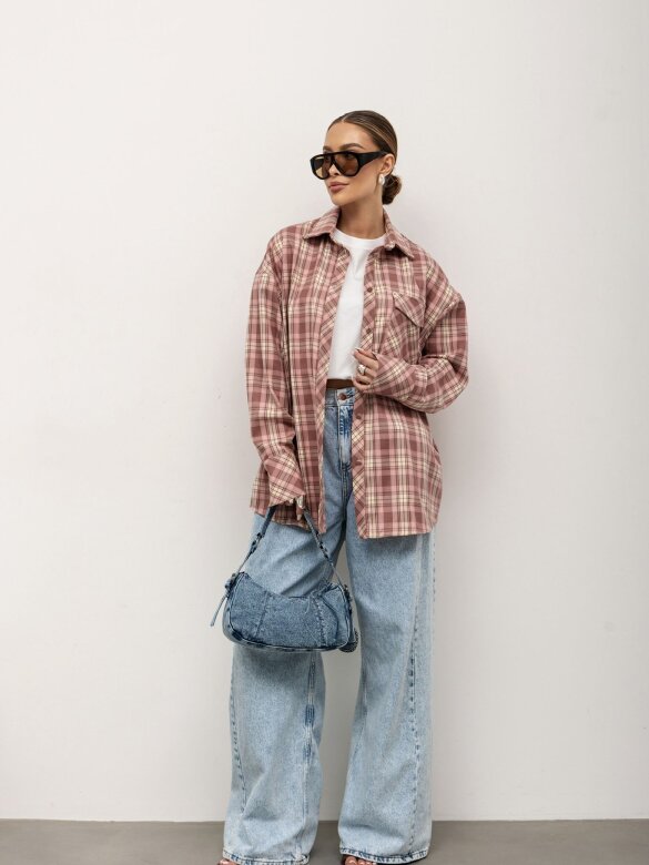 Koszula Rinea w kratę pudrowa