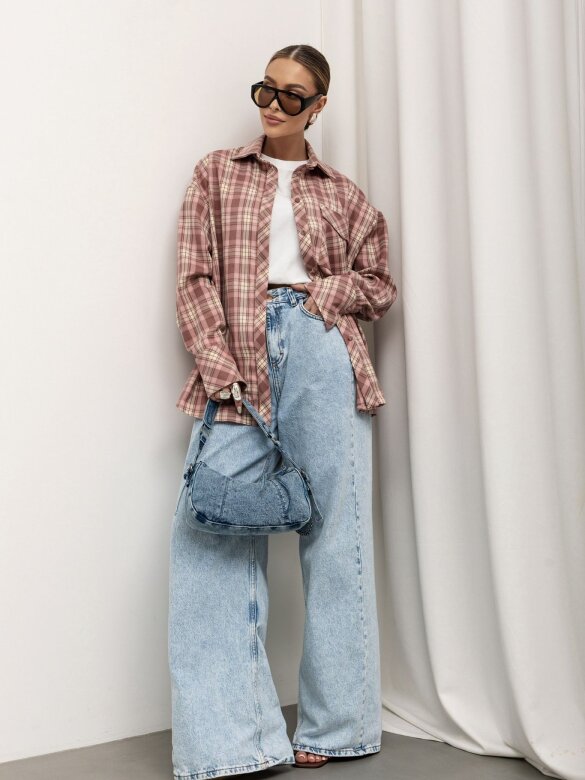 Koszula Rinea w kratę pudrowa