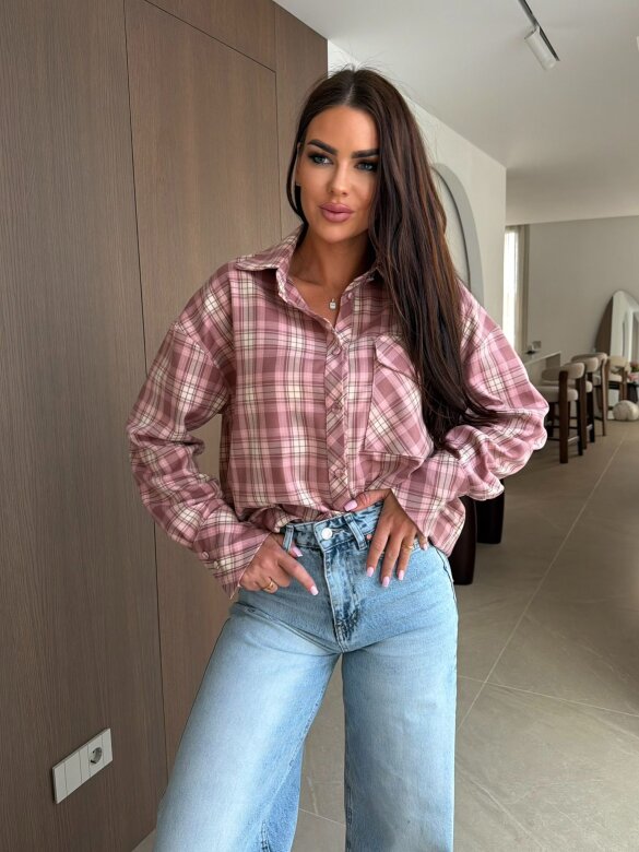 Koszula Rinea w kratę pudrowa