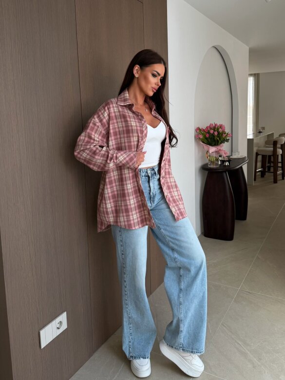 Koszula Rinea w kratę pudrowa