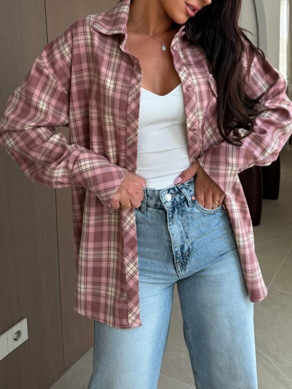 Koszula Rinea w kratę pudrowa