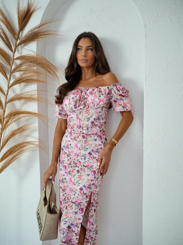 Sukienka Iva maxi w kwiaty ecru 