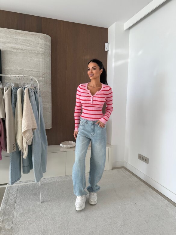 Bluzka Citrico w paski  różowo-czerwona