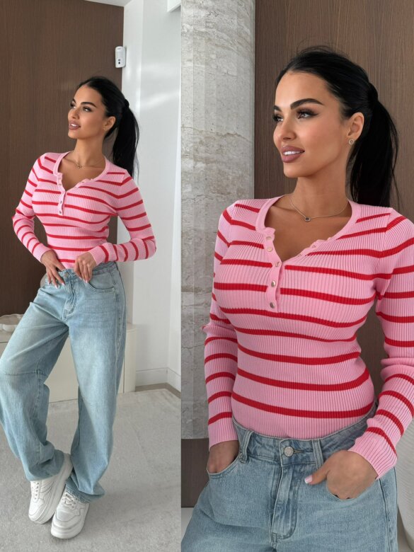Bluzka Citrico w paski  różowo-czerwona