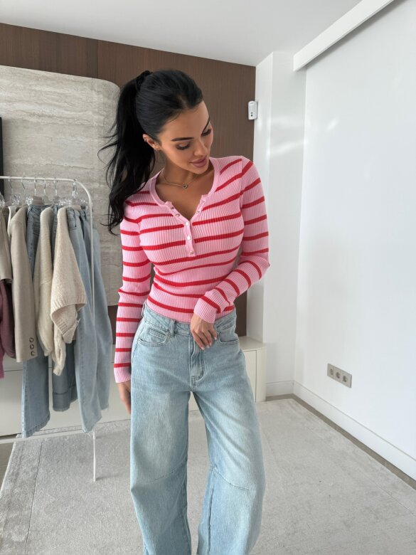 Bluzka Citrico w paski  różowo-czerwona