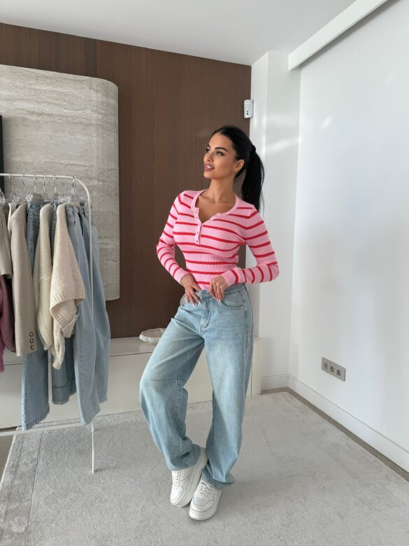 Bluzka Citrico w paski  różowo-czerwona