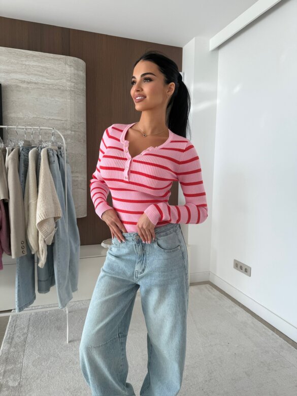 Bluzka Citrico w paski  różowo-czerwona