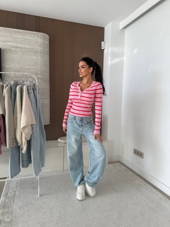 Bluzka Citrico w paski  różowo-czerwona