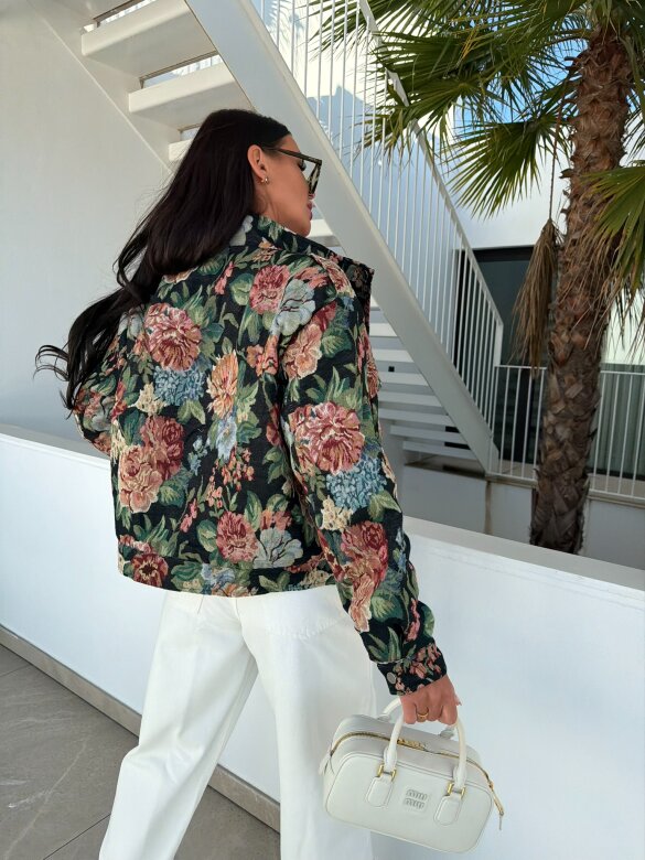 Kurtka Jardin short w kwiaty czarna