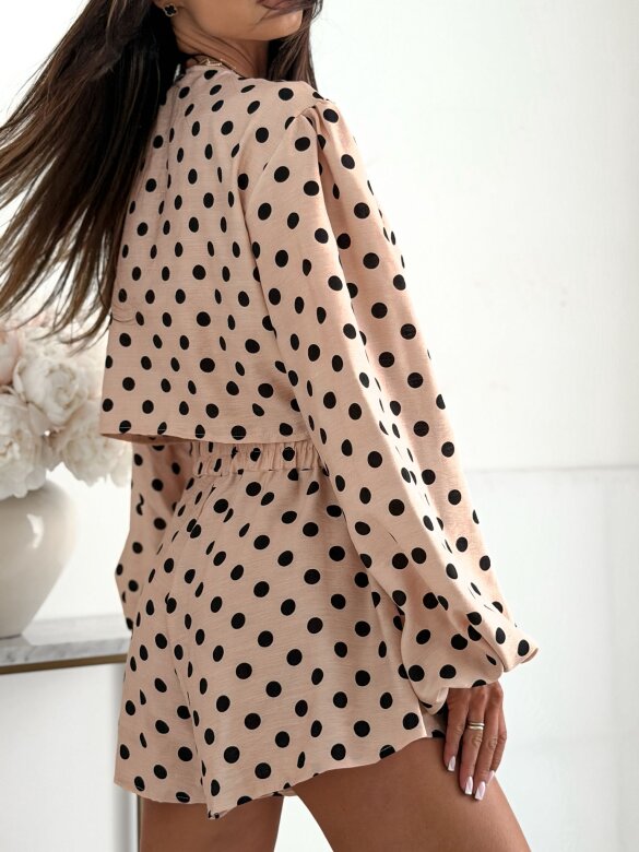 Komplet 2w1 Capri Chic w kropki lniany nude 